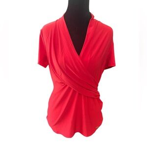 Women's Tahari Short Sleeve Wrap Tee in Red, Size S